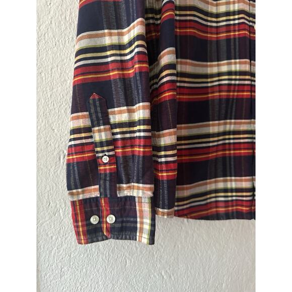 LL Bean Signature Slim Fit Plaid Flannel Shirt Red Blue Cotoon Mid Weight Mens L - Picture 5 of 13